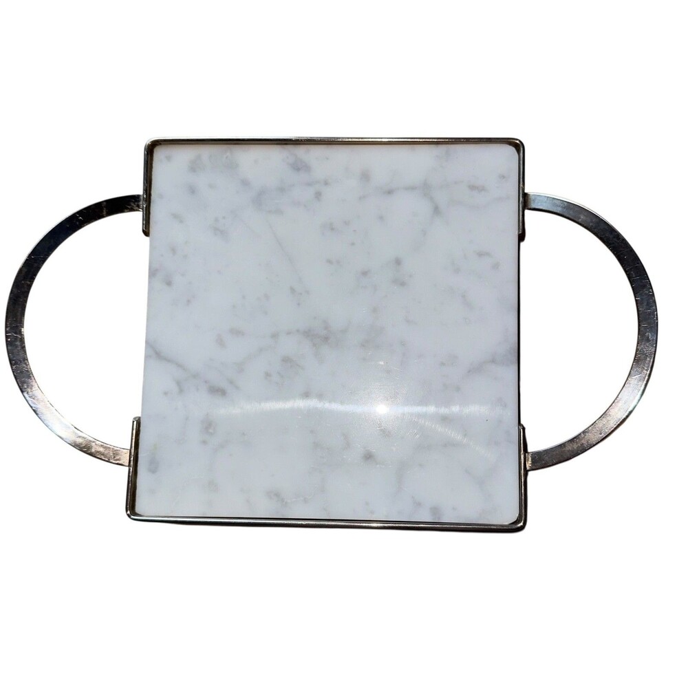 Marble N Silver Vintage 1980's Square Trivet Holiday Elegant Retro Modern Chic